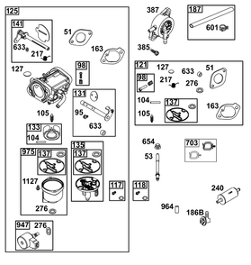 Carburetor And Fuel Supply Group Diagram and Parts List for 40T877-0008-B5  Briggs and Stratton Engine